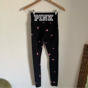 PINK Yoga Victorias Secret Black Floral Leggings Cotton Blend Long Length XS